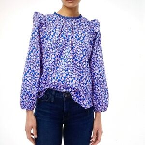 J. CREW  Floral Blouse Ruffle Long Sleeve Boho Blue Pink Women’s Plus Size 2X